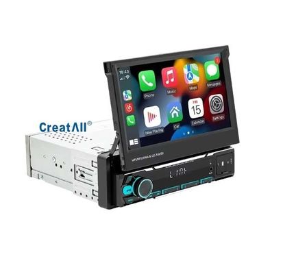 Creatall 7 pulgadas inalámbrico Universal Car MP5 reproductor telescópico de un solo eje panel montado MP3 tarjeta de entrada USB CarPlay