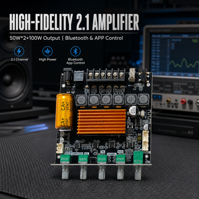 Placa amplificadora Bluetooth TPA3116 de 2.1 canales CA-TB21H 50W+50W+100W Módulo amplificador de audio con control de aplicación