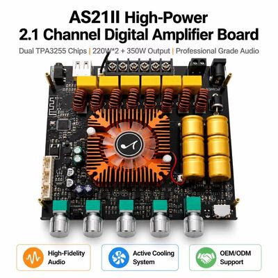 Placa amplificadora Bluetooth 5.1 de doble TPA3255 de 2.1 canales, módulo amplificador de audio 220W+220W+350W
