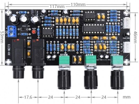 Panel de amplificador de micrófono PT2399 NE5532 con voltaje de trabajo DC12-24V para amplificación de audio estéreo