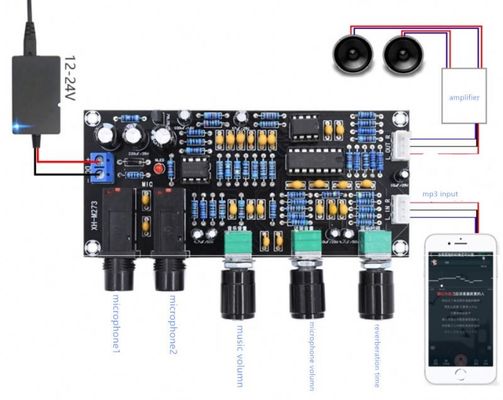 Panel de amplificador de micrófono PT2399 NE5532 con voltaje de trabajo DC12-24V para amplificación de audio estéreo