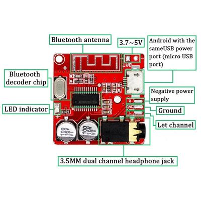 CA-6965 Micro USB 5V MP3 BT Placa decodificadora Módulo receptor de audio Bluetooth Componente universal
