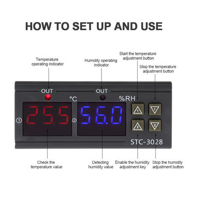 STC-3028 AC 220V DC 12V-24V Controlador de temperatura de humedad Dispositivo de monitoreo de doble potencia