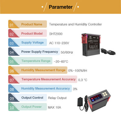 SHT2000 LED Controlador de humedad digital Higrómetro Interruptor de encendido Monitor certificado CE