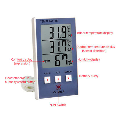 estación meteorológica de la punta de prueba del sensor de la exhibición del metro C/F LCD de la humedad de la temperatura de la exactitud 1.8F