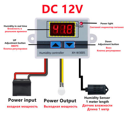 XH-W3005 DC 12V-220V 10A Controlador de humedad digital 0-99 Sistema de monitoreo de rango RH