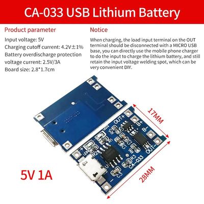 Módulo de carga de baterías de litio tipo C/Micro USB 5V 1A 18650 TP4056 con protección y funciones duales