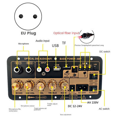 Tabla de amplificador de salida de potencia D50 100W con entrada de audio óptico y tonos altos y bajos ajustables Bluetooth AMP
