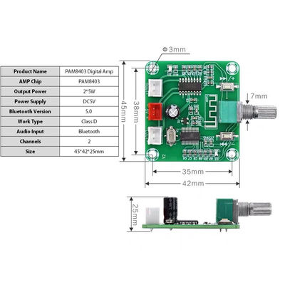 CA-8403B 2*3W Bluetooth 5.0 Estéreo Mini Amplificador Digital PAM8403 Amplificador de doble canal de clase D DC5V