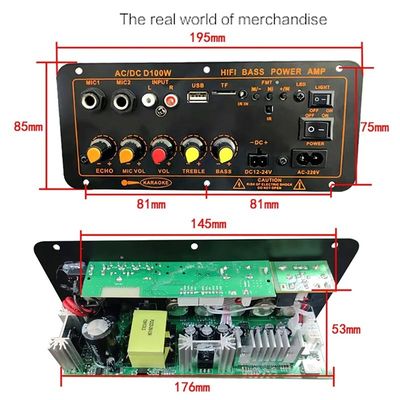 D100W Bluetooth 5.0 Amplificador de potencia con 100W de potencia y soporte de radio FM para altavoces de 8-12 pulgadas