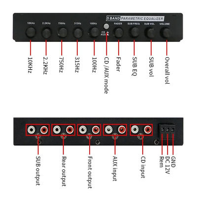 Ecualizador de audio para automóvil de 24 V y 5 segmentos con control remoto y entrada auxiliar para una sintonización precisa
