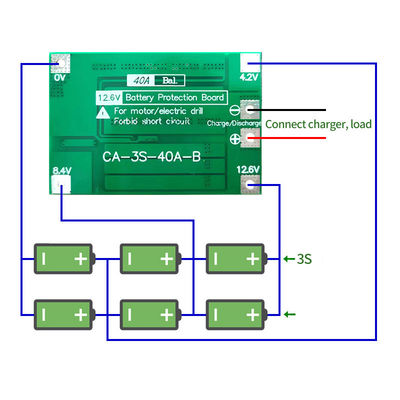 CA-3S-40A Cargador de batería de litio de iones de litio módulo de células de lipo PCB placa de protección BMS para el motor de perforación 12.6V con equilibrio