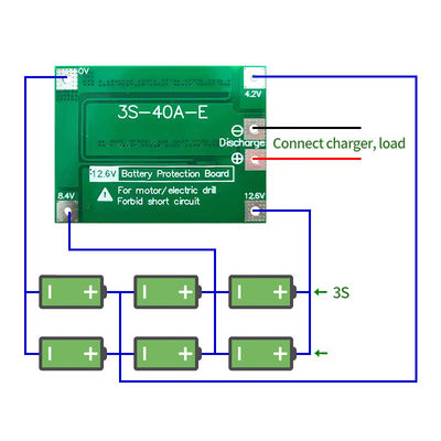 CA-3S-40A Cargador de batería de litio de iones de litio módulo de células de lipo PCB placa de protección BMS para el motor de perforación 12.6V con equilibrio