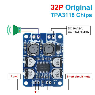 CA-3118 Tabla de amplificador 1*60W 8-24V TPA3118 PBTL Mono de clase D Tabla de audio de potencia digital
