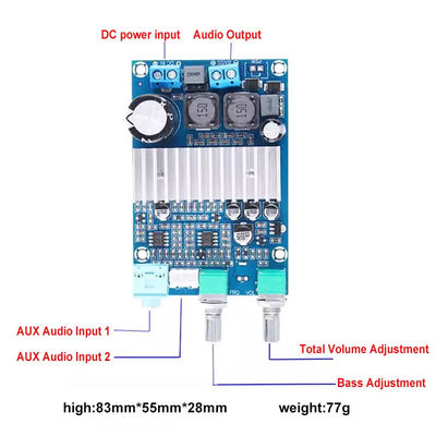 CA-3316A Tabla de amplificador de potencia digital 100W Clase D BASS AMP con chip TPA3116 12-24V