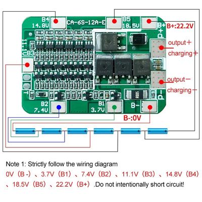 CA-6S-12A-E 24V placa de protección de PCB BMS para 6 paquetes 18650 módulo de batería de litio de iones de litio