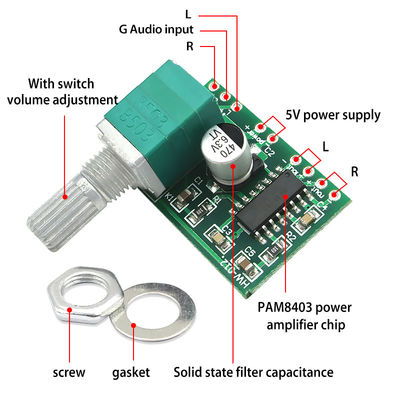 Tarjeta de amplificador de audio PAM8403 con 2*3W de potencia 5V USB y control de volumen del potenciómetro