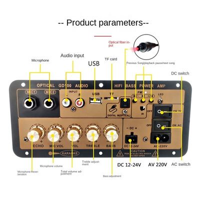 Tabla de amplificador mono BT de 100W con canales 2.0 para audio doméstico y automotriz