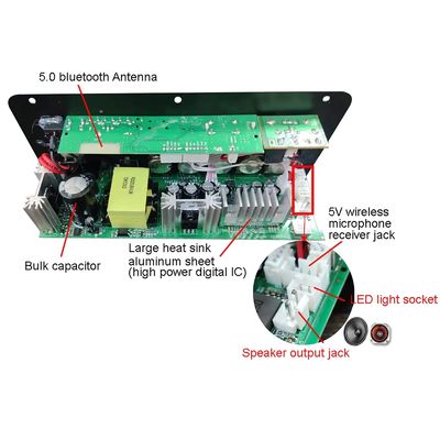 Tabla de amplificador de audio para automóviles de 100-300W con Bluetooth 5.0 y entrada de micrófono doble para karaoke y subwoofer