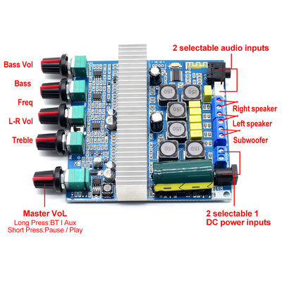 2.1 Amplificador de canal TPA3116D2 con potencia de 100W para audio estéreo y subwoofer