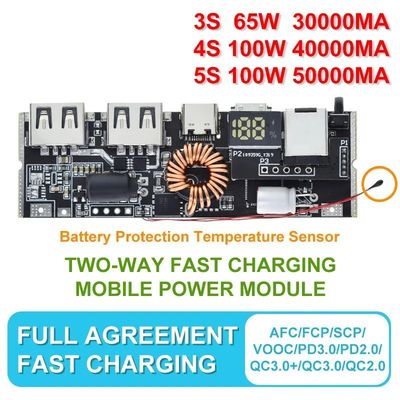 QC4.0 QC3.0 LED Dual USB PD Power Bank 18650 Módulo de carga con control de temperatura