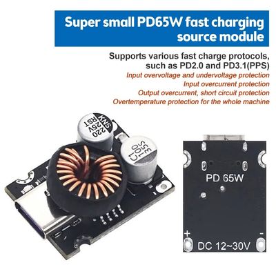 QC4.0 QC3.0 Modulo de adaptador de carga rápida USB PD65W tipo C con tipo de montaje estándar