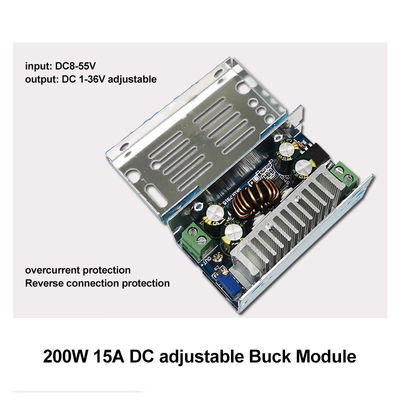 200W DC-DC Buck Module 15A Convertidor paso a paso de 8-55V a 1-36V con montaje estándar
