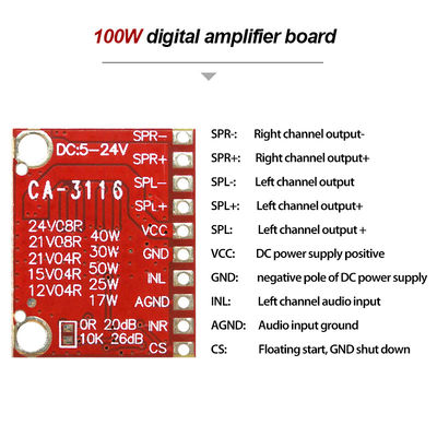 Módulo de amplificador de potencia TPA3116D2 de doble canal de 50 W con DC 4.5V ~ 24V y sin ruido POP para placa estéreo de audio