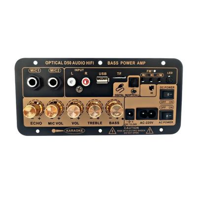 Tabla de amplificador D50 con audio óptico BT AMP USB FM Radio TF Player Negro para automóvil doméstico