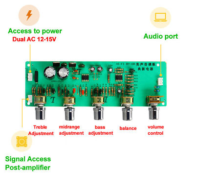 BY08 Tabla de amplificador de potencia lineal con ajuste alto/medio/bajo y doble AC12-15V con 4558 Op Amp