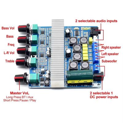 Placa amplificadora de potencia Digital TPA3116D2 con subwoofer de 100W BT 5.0 y salida de 2*50W+100W