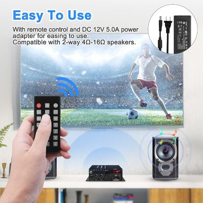 AK-380 Amplificador de energía de 400W con Bluetooth 5.0 y 2.0 CH HiFi Stereo para audio en el hogar