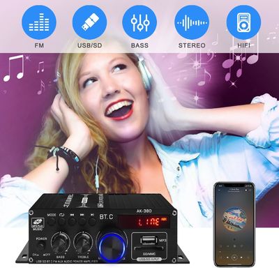 AK-380 Amplificador de energía de 400W con Bluetooth 5.0 y 2.0 CH HiFi Stereo para audio en el hogar