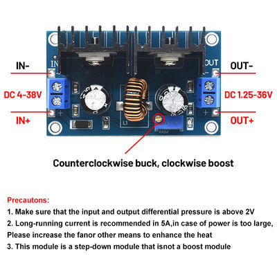CA-4016 8A 200W Conversor de corriente continua a corriente continua montado en la placa XL4016 4-40V a 1.25-36V PWM Modulo ajustable de descenso de paso 200W 8A Convertidor