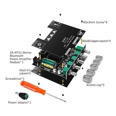 ZK-MT21 HiFi Digital Power Amplifier Board 100W+2*50W Subwoofer de 2.1 canales AUX 12/24V Audio Estéreo 5.0 Amp ZK-MT21