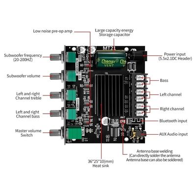 ZK-MT21 HiFi Digital Power Amplifier Board 100W+2*50W Subwoofer de 2.1 canales AUX 12/24V Audio Estéreo 5.0 Amp ZK-MT21