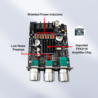 TPA3116D2 Modulo de amplificador de audio de subwoofer ZK-502T 2 canales de placa estéreo de audio con 2 * 50W de bajo AMP y comunicación AUX