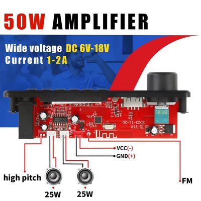 Amplificador de potencia de 2 * 25W con placa de decodificación MP3 y duración de la batería de 20 horas