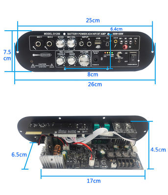D1200 2.0 Canal 50W+50W BT Digital Amplifier Board 12V Recargable para uso en el coche en el hogar DJ