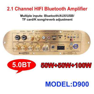 Amplificador doméstico de alta potencia D900 2x50W+100W con placa Bluetooth IC importada 2,1 canales