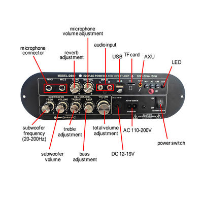 D800 Professional 2.0 Canal Bluetooth Amplificador Digital 12V Recargable de alta potencia para DJ / Karaoke
