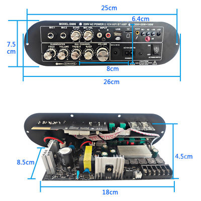 D800 Professional 2.0 Canal Bluetooth Amplificador Digital 12V Recargable de alta potencia para DJ / Karaoke