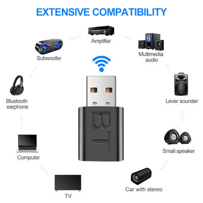 Adaptador de audio Bluetooth 5.0 con rango de transmisión de 10 m y modo doble para transmisión de audio inalámbrico