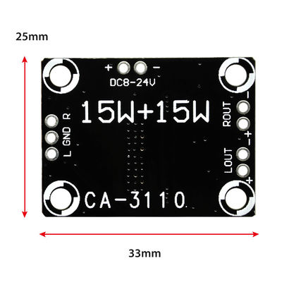 CA-3110 Placa de amplificador de clase D 2x15W 8-24V módulo estéreo de corriente continua