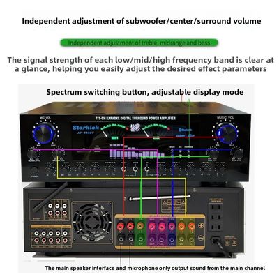 AV-888BT 2800W Amplificador de potencia de doble anillo de Karaoke para el hogar Nuevo modelo 7.1 Zona de canal de afinación Construcción de metal de alta potencia