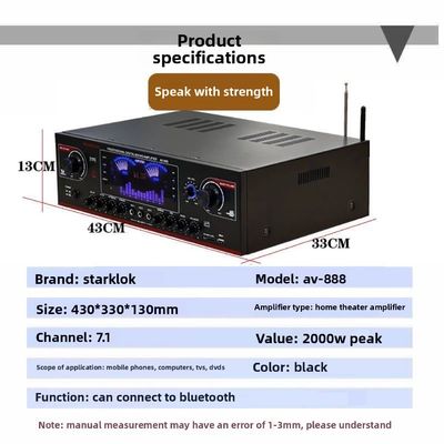 Amplificador de karaoke para cine en casa AV-888 de 7.1 canales y 2000W de alta potencia, altavoz de doble bucle y 12 tubos, fabricado en metal duradero