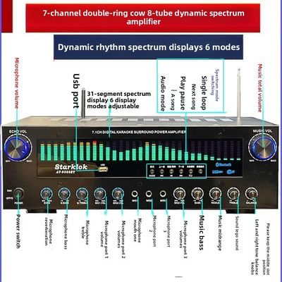 AV-9388BT/AV-999BT 2200W/1200W Amplificador inalámbrico profesional de 7 canales BT de alta fidelidad Teatro doméstico 7.1 Sistema de altavoces Metal