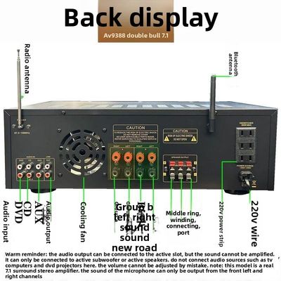 AV-9388BT/AV-999BT 2200W/1200W Amplificador inalámbrico profesional de 7 canales BT de alta fidelidad Teatro doméstico 7.1 Sistema de altavoces Metal