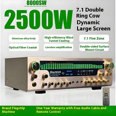 8000SW Versión insignia 7.1 CH 2500W Amplificador para el hogar de aleación de oro de aluminio completo Cuerpo doble anillo de partición de vaca Amplificador estéreo