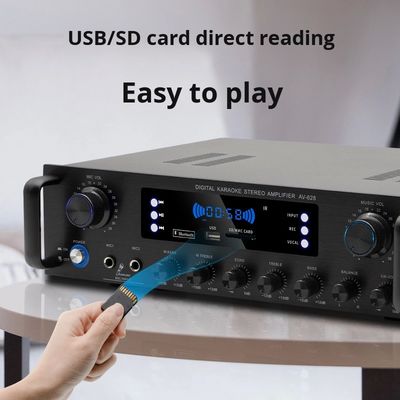 AV-628 Profesional 2.1 Canal 600W Amplificador de subwoofer coaxial para el hogar Modelo de alta potencia BT Receptor de fibra óptica transfronterizo